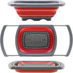 Over the Sink Collapsible Colander Strainer (5 Quart) with Extendable Handles, BPA Free Silicone Kitchen Strainer for Vegetables, Fruit & Pasta, Foldable Sink Colander Basket (1pc red)