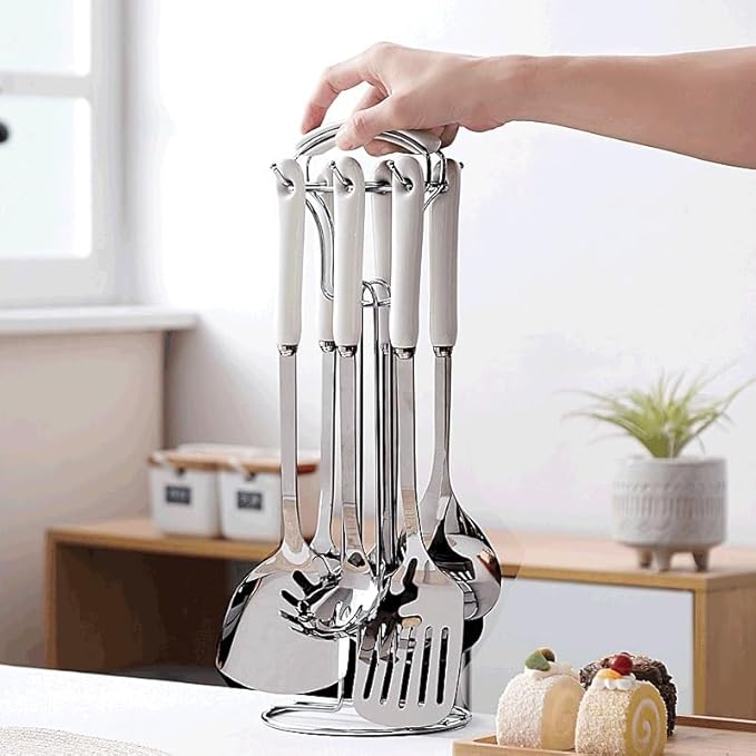 Ceramic Handles Cooking Tool Set steel Kitchen Utensils set of cookers Shovels Spoons Strainer(E)