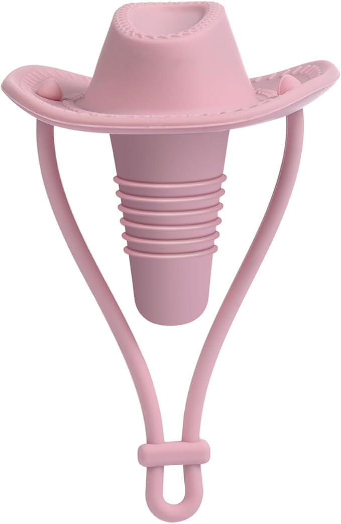 Silicone Wine Stopper Cute Wine Accessories Reusable Sealing plug Fun Cowboy Hat bottle Seals keep wine fresh Gifts for Wine Collector replacement Corks (Pink)