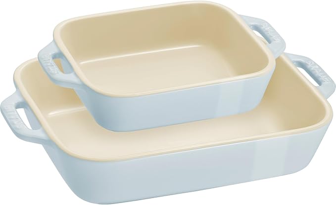Staub Dish Z1029-461 Rectangular Dish, 5.5 x 4.3 inches (14 x 11 cm), 7.9 x 6.3 inches (20 x 16 cm), Macaron Blue, Ceramic Set, Gratin Dish, Oven, Microwave Safe