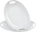 Buyajuju Porcelain Serving Platter with Handles, 14" serving dishes for entertaining, Oval Serving tray for Salad, Stew, Fruits and Pasta, Set of 2, White