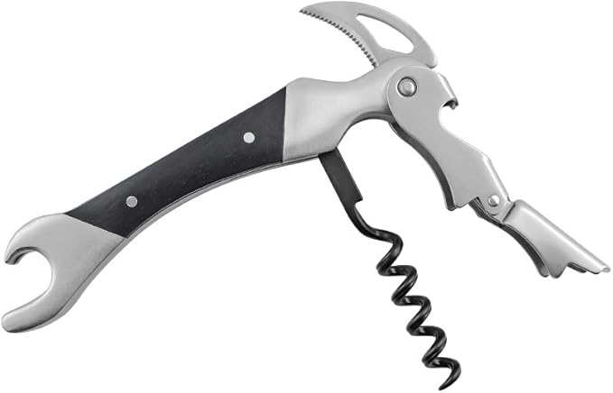Swissmar Highly Professional 2-Step Corkscrew Wine Opener - Easy Pull Foil Cutter & Bottle Opener - Bartender Essentials & Waiters Tool - Teflon Spiral - Black Pakka Wood Short Handle - 1 Piece