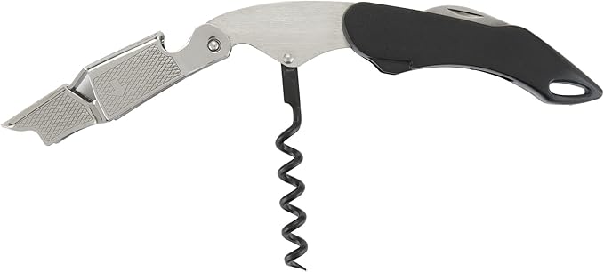 True Sommelier Waiters Corkscrew Wine Opener, Stainless Steel with Built-in Bottle Opener and Sharp Foil Cutter for Bartenders, Home Bar, Kitchen, Travel, Gifts for Wine Lovers, Set of 1, Black