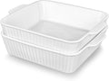 10" Square Ceramic Casserole Dish Set of 2-2.6 Qt Deep Baking Dishes with Handles for Oven, Lasagna Pan for Casseroles Cake Bread, Microwave Dishwasher Safe Bakeware Set, White