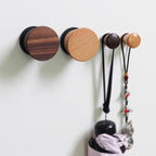 2 PCS Retro Magnetic Hooks, Wrought Iron Wooden Ball Hooks, Creative Punch-Free Storage for Refrigerators, Metal Doors, and Lockers (Beech+Walnut Wood,L)