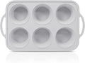Jumbo Silicone Muffin Pan with Metal Frame, Non Stick Silicone Cupcake Pan with Handles 6 Cup, BPA Free Silicon Muffin Tin Tray Extra Large for baking, egg bites, Cupcake Mold Light Grey