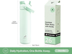 POWCAN 26 oz Insulated Water Bottle with 2-in-1 Straw and Spout Lid, Keep Cold 24H, Leak-Proof, Fits in Car Cup Holder, Stainless Steel Water Bottle for Sports, Travel, and School (Mint)