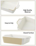 Sweejar Ceramic Bakeware Set, Rectangular Baking Dish for Oven Lasagna Pans for Cooking, Kitchen, Cake Dinner, Banquet and Daily Use, 11.8 x 7.8 x 2.76 Inches of Casserole Dishes (Yellow)