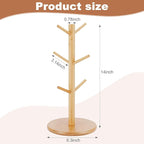Bamboo Mug Tree Holder, Upgraded Screw Type 6 Hooks Coffee Mug Holders, Decorative Mug Racks for Counter, Non-Slip Coffee Mug Cup Trees