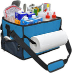 Large Grill Caddy with Paper Towel Holder - BBQ Caddy Organizer for Utensil, Condiment - Easy Carry Picnic Bag - Griddle Bag for Camping, Travel, RV - 600D Waterproof Oxford Fabric, Blue