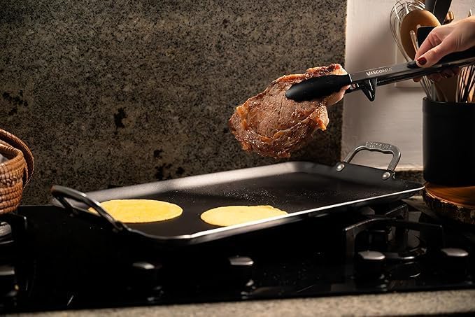 Vasconia Durable Double Burner Griddle (20″ x 11″) 100% Pure Aluminum with Nonstick - NSF Certified - for Frying, Searing, Grilling, Browning, Ideal for Home & Commercial Kitchen - Pack of 4