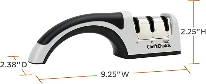 Chef'sChoice Manual Knife Sharpeners for 15- and 20-Degree Straight-Edge and Serrated Knives with Diamond Abrasives Precise Angle Control & Compact Footprint, 2-Stage, Gray