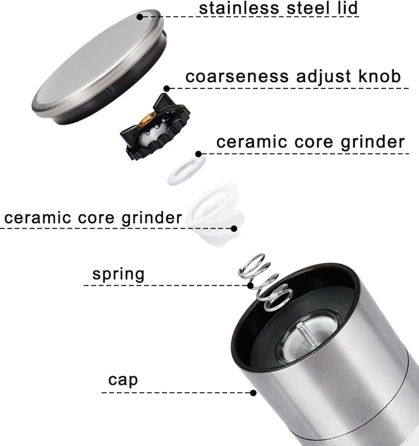 Gulex® Salt and Pepper Grinder Set, Pepper Mill, Sea Salt Shaker Grinder Refillable, Adjustable Coarseness, Stainless Steel with Ceramic Rotor(Seasoning not included)