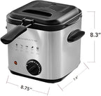 OVENTE Electric Deep Fryer, 1.5L Capacity, 800W with Adjustable Temperature, Viewing Window Lid, Removable Frying Basket & Cool-Touch Handles, Stainless Steel Countertop Fryer, Silver FDM1501BR
