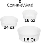 CorningWare French White 3-Piece Round Baking Dish Set - 1.5 Quart, 24 Oz, 16 Oz - Durable Ceramic Bakeware for Oven, Microwave & Dishwasher Safe