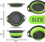 Green Round Silicone Collapsible Colander – Silicone Round Small Kitchen Strainers with Plastic Handles Foldable Kitchen Strainer Perfect for Draining Pasta Vegetable and Fruit