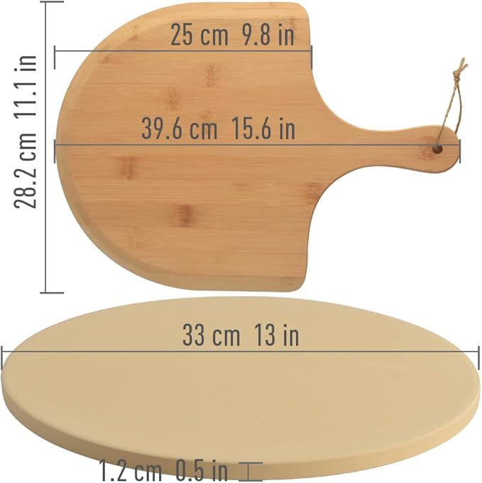 homEdge Pizza Stone Set, Heavy Duty Round Cordierite Baking Stone for Bread, Pizza, Thermal Shock Resistant Cooking Stone with Bamboo Pizza Peel Paddle for Oven and Grill-13 Inches (Diameter)