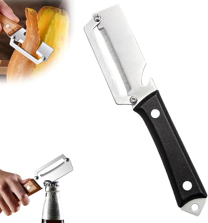 Multi-Functional Vegetable Peeler for Kitchen, 2026 New Vegetable Peeler with Wooden Handle and Bottle Opener, 2 in 1 Stainless Steel Kitchen Tool for Fruit Apple Potato Pumpkin Slicer (black, 1PCS)