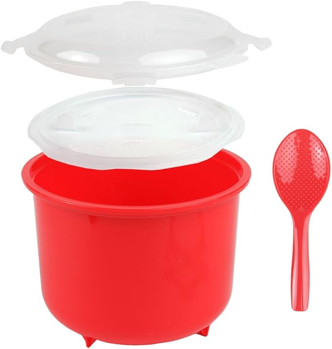 Home-X Microwave Rice Cooker - Rice Steamer Cooker with Steam Release Vents and Easy Locking Clips - 10 Cups BPA-Free, Dishwasher Safe, Easy-To-Use, Low Mess Microwave Rice Cooker Vegetable Steamer