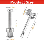 2 Pcs Stainless Steel Meat Tenderizer Tools,Meat Hammer and Meat Tenderizer Needle Meats Piercing for Tenderizing Beef Turkey Chicken and Steak(COLOR:Silver)