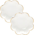 Porcelain Serving Dish,Ceramics Flower Relish Tray with Metallic Rim,Serving Bowls for Wedding,Party Perfect for Small Cereal, Pasta, Salad, Candy and Snacks White 8 inch (2pc-8inch)