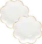 Porcelain Serving Dish,Ceramics Flower Relish Tray with Metallic Rim,Serving Bowls for Wedding,Party Perfect for Small Cereal, Pasta, Salad, Candy and Snacks White 8 inch (2pc-8inch)