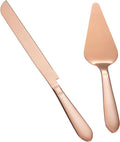 Wedding Cake Knife and Server Set, Integral Stainless Steel Longer Cake Cutter and Wider Pie Spatula, Elegant Cake Cutting Serving Set for Party Birthday Bridal Shower Set of 2, Rose Gold