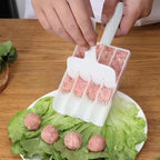 White Creative Kitchen Meatball Maker, 4 Baller Spoons with Cutting Spade, Multifunction Ice Cream Scoop, DIY Meatball, Patty, Fish Ball, Burger Making Tools