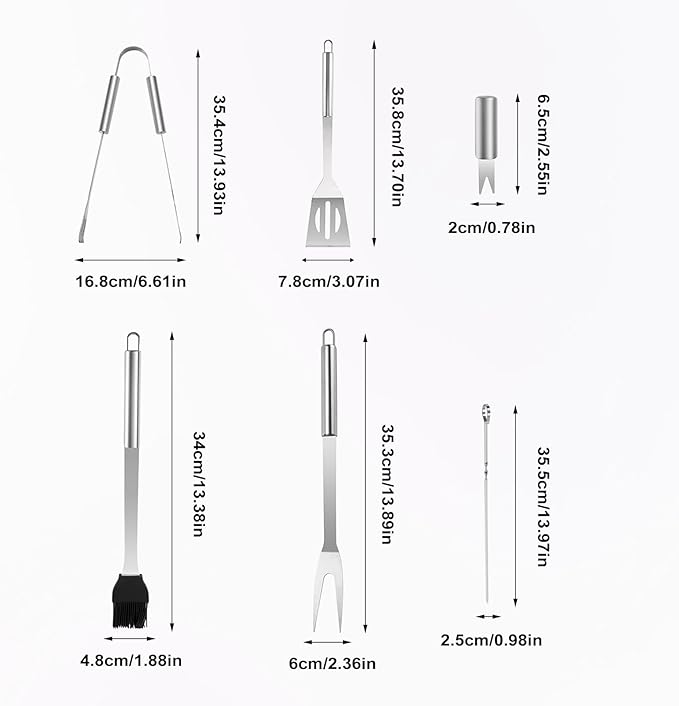 BBQ Grill Tool Set, 18 Pcs Stainless Steel Barbeque Grilling Tool Set, Includes a Spatula/Fork/Pair of Tongs etc, BBQ Tools for Backyard Outdoor Kitchen
