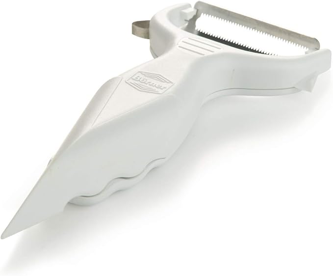Börner Vegetable Peeler (6-in-1) • Garnishing Peeler with Grater • Multifunctional Peeler for Fruits & Vegetables • Fruit Peeler, Universal Peeler, Potato Peeler • Color: White