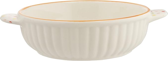 Banko Ware 14047 Oven Safe Round Au Gratin Dish (Small), Polka Dot Orange Line, Diameter Approx. 6.5 inches (16.5 cm), Microwave Safe, Made in Japan