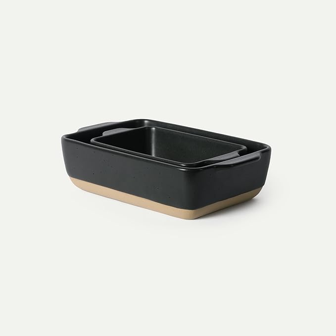 Mora Ceramic Set of 2 Baking Dishes For Casserole, Banana Bread, Brownies, Broiling, Roasting, and Baking. 7x11 in and Loaf Pans - Porcelain Serving Bakeware from Oven to Table. Freezer Safe - Liquorice