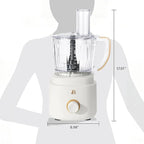 Beautiful by Drew Barrymore 10-Cup Food Processor, 500-Watts, Variable Speed, Pulse, 3" Wide Feed Tube, Stainless Steel Blades, Dishwasher Safe, Large Bowl, Accessories Included (White Icing)