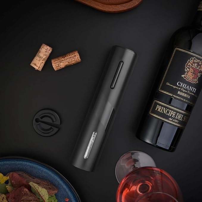 Electric Wine Opener, Battery Operated Wine Bottle Opener, Cordless Automatic Corkscrew with Foil Cutter, Fast Cork Removal, Gift Idea for Wine Lovers, Kitchen Bar Party Restaurant, Black
