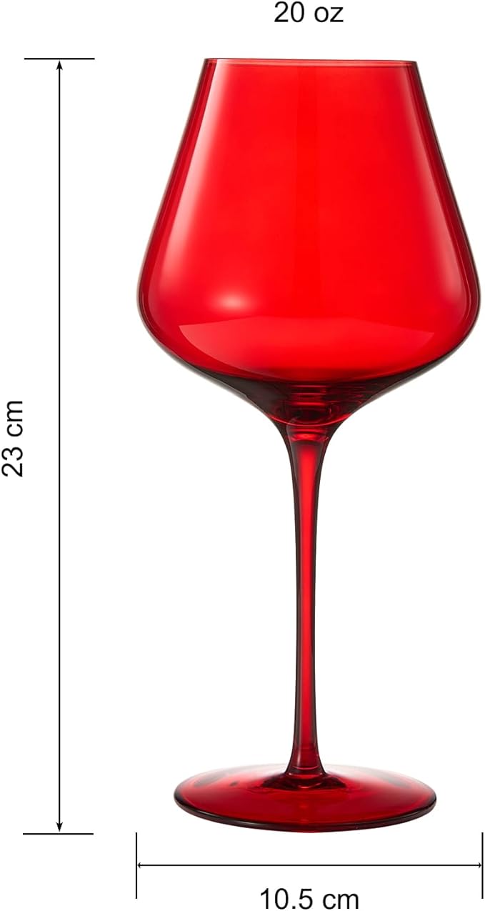 Red Ruby Crystal Wine Glasses Set of 2, Elegant 20oz Tall Drinkware, Glassware for Hosting and Gifting, Sophisticated Italian-Inspired Barware Party Gift to Wife, Mom, or Friend