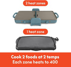 bella 10"x 20" Ceramic Fold-n-Store Dual Temp Griddle, Fits-anywhere™ Kitchenware, EverGood™ Ceramic Nonstick Coating, 2 Temperature Zones up to 400°F, Dishwasher Safe Drip Tray, 1500 Watt, Surf