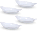 BIA Cordon Bleu Oval Au Gratin, Set of 4-10oz White Porcelain Ramekins with Glossy Finish - Microwave, Oven & Dishwasher Safe Small Baking Dishes for Appetizers, Sides & Gifting - 10" x 5.25"