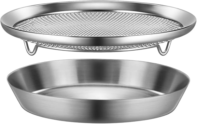 WAGENSTEIGER Stainless Steel Mesh Tray Set with Drip Pan, Air Fryer Basket and Tray, Kitchen Colander, Vegetable and Fruit Strainer, Food Filter, BBQ Prep Tool, Fruit Serving Dishes (7.48 inch)