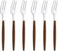 6-Piece Dessert Forks Set, Stainless Steel Mini Fruit Forks Set, Silver Mirror Polished Cake Forks for Wedding Home Party Restaurant, Round Wooden Effect Handle, 6.18inch, Dishwasher Safe