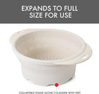 Dexas 10" Collapsible Silicone Colander in Cream, Kitchen Strainer with Handles, 15.1 Cup Capacity | BPA-Free, Heat-Resistant, Space-Saving Kitchen Tool