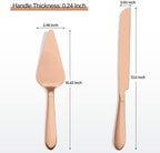 Wedding Cake Knife and Server Set, Integral Stainless Steel Longer Cake Cutter and Wider Pie Spatula, Elegant Cake Cutting Serving Set for Party Birthday Bridal Shower Set of 2, Rose Gold