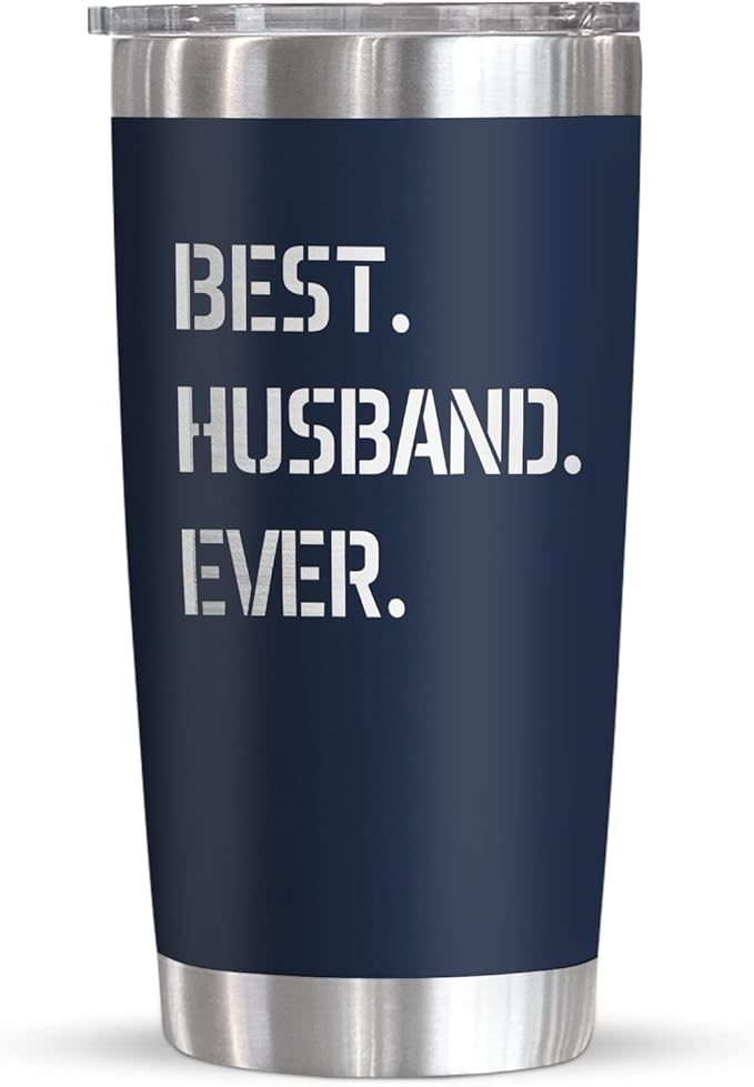 TEEZWONDER Christmas Anniversary Birthday Gifts for Husband from Wife - Stainless Steel Insulated Coffee Tumbler with Lid 20 oz - Anniversary Wedding Gifts for Him Men, Cool Stuff for Men