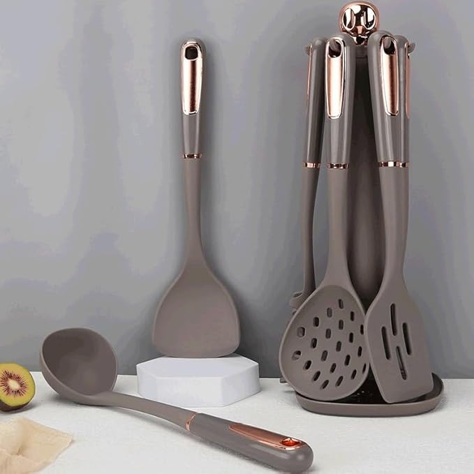 Kitchen Cookware Silicone Non-stick Cooking Tool Spatula Ladle Shovel Soup Utensils Set(E)