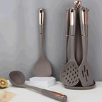 Kitchen Cookware Silicone Non-stick Cooking Tool Spatula Ladle Shovel Soup Utensils Set(Black)