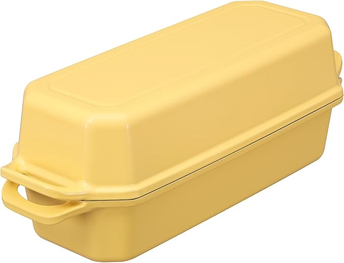 Flavehc Bread Pan Cast Iron Loaf Pan with Lid Bread Loaf Pan 13x5 Inch Enameled Cast Iron Sourdough Bread Pan,Yellow