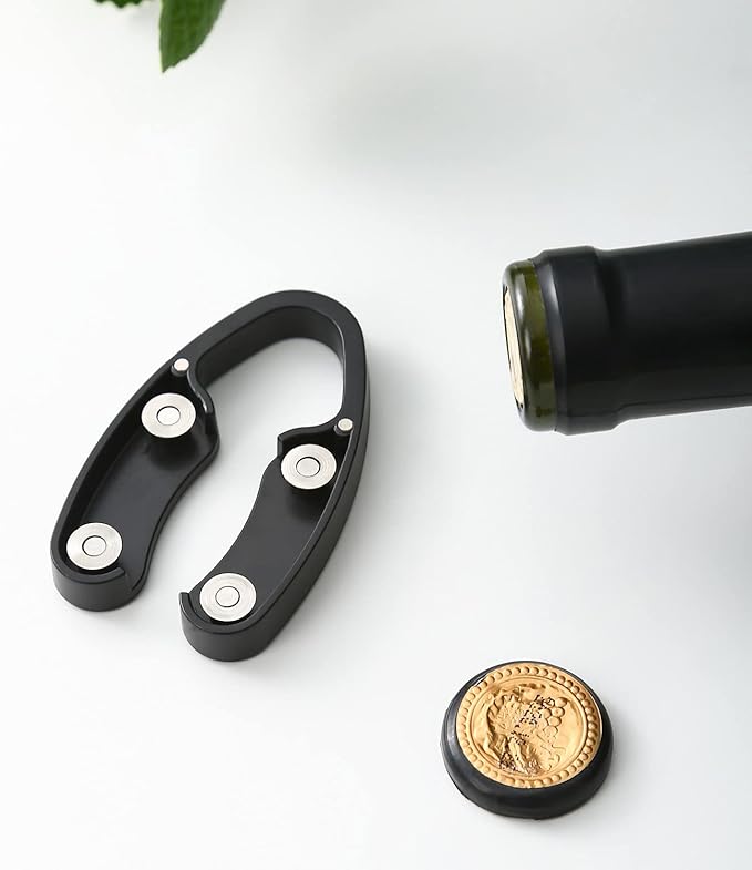 OHMAXHO 4 Pack Magnetic Wine Foil Cutter Tool,4 Stainless Blades Foil Remover for Wine Bottles,Removes Foil Top Effortlessly,Wine Bottle Opener Accessory,Gift for Wine Lovers,Black