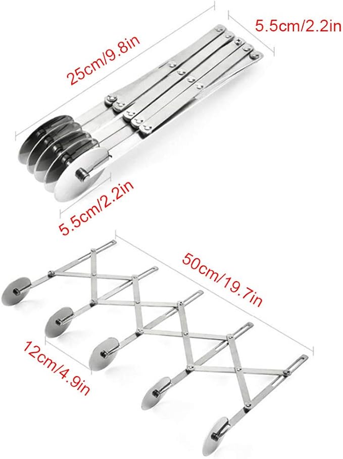 5 Wheel Pastry Cutter, Stainless Pizza Slicer, Expandable Pizza Slicer Multi-Round Pastry Knife Baking Cutter Roller Cookie Dough Cutter Divider
