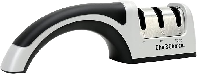 Chef'sChoice Manual Knife Sharpeners for 15- and 20-Degree Straight-Edge and Serrated Knives with Diamond Abrasives Precise Angle Control & Compact Footprint, 2-Stage, Gray