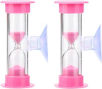 2Pcs Pink 2 Minute Plastic Sand Timer Hourglass Sand Clock with Suction Cup Time Funnel Shower Timer Tooth Brushing Time Reminder Timers Thermometers Kitchen and Dining