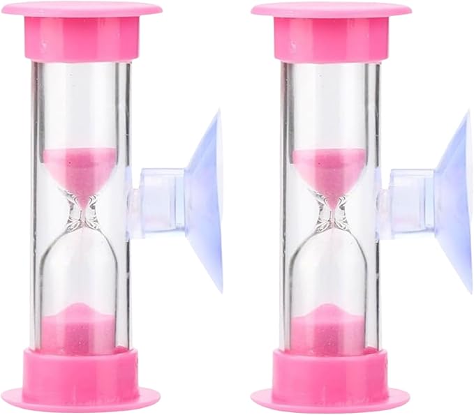2Pcs Pink 2 Minute Plastic Sand Timer Hourglass Sand Clock with Suction Cup Time Funnel Shower Timer Tooth Brushing Time Reminder Timers Thermometers Kitchen and Dining